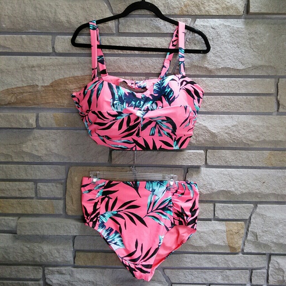 Old Navy Other - NWT Old Navy neon coral palm bikini 2x 1x